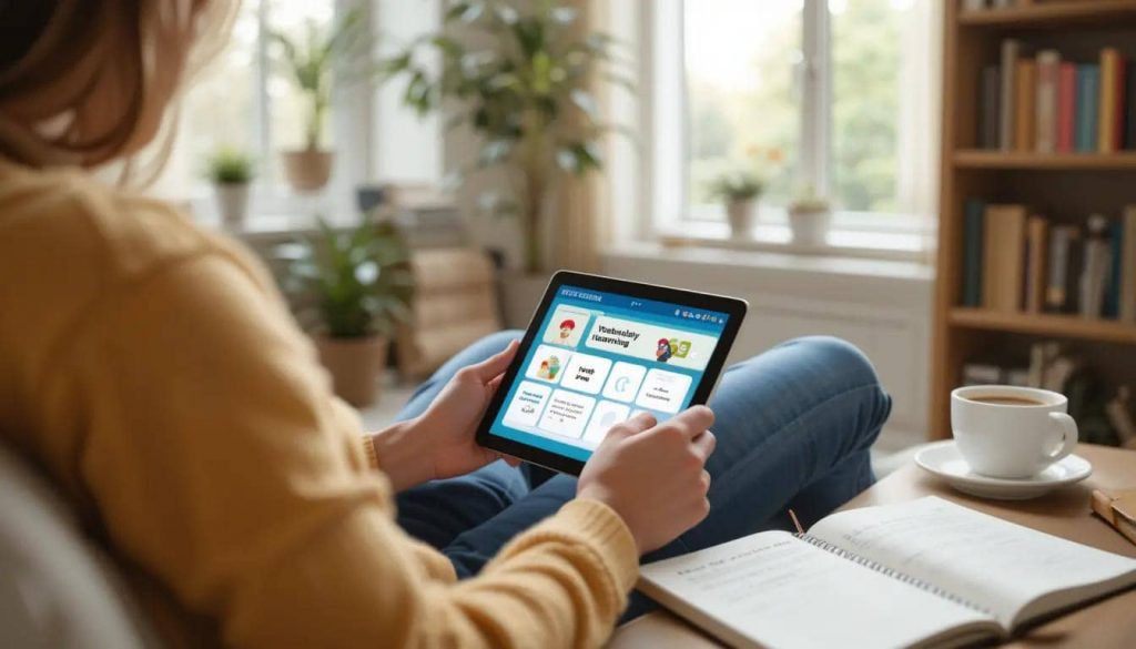 Screenshot einer Online-Lernplattform für Blended Learning Deutschkurs mit interaktiven Übungen